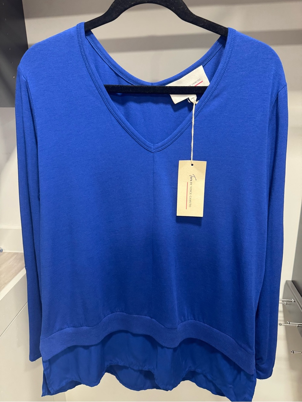 Two by Vince Camuto Cobalt Blue Layered V-Neck Long Sleeve Top
